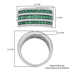 Simulated Green and White Diamond Ring in Rhodium Over Sterling Silver (Size 5.5)