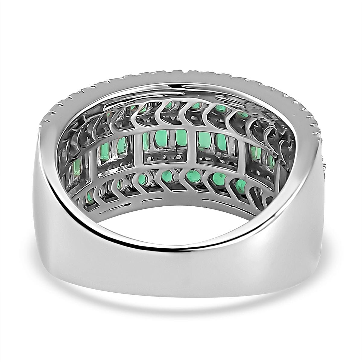 Simulated Green and White Diamond Ring in Rhodium Over Sterling Silver (Size 8)