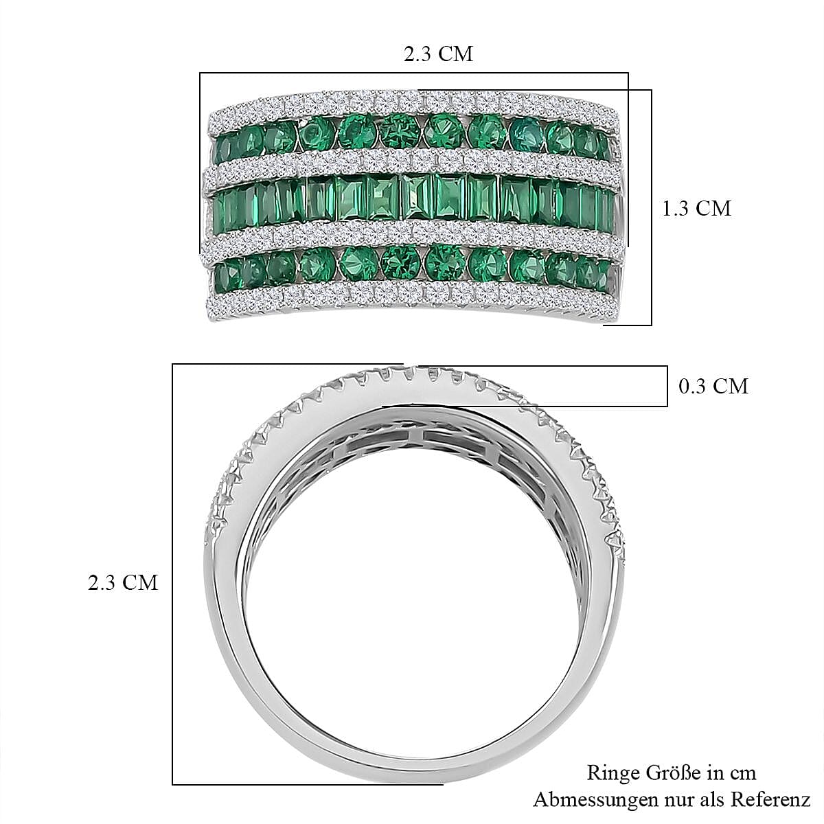 Simulated Green and White Diamond Ring in Rhodium Over Sterling Silver (Size 8)