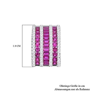 Simulated Ruby Color and White Diamond 5.56 ctw Earrings in Rhodium Over Sterling Silver
