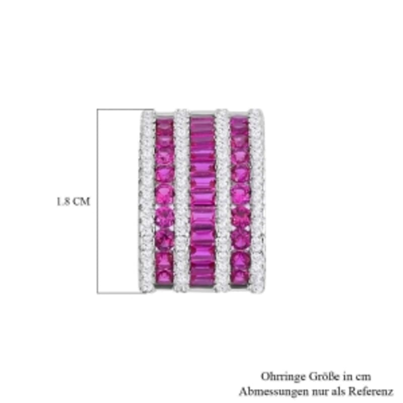 Simulated Ruby Color and White Diamond 5.56 ctw Earrings in Rhodium Over Sterling Silver