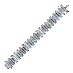 Premium Ethiopian Welo Opal 17.82 ctw Bracelet in Rhodium Over Sterling Silver (7 In) (40 g)