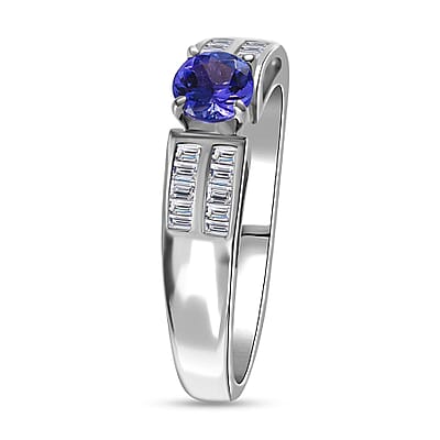 Tanznaite and White Zircon 0.79 ctw Ring in Rhodium Over Sterling Silver (Size 9)