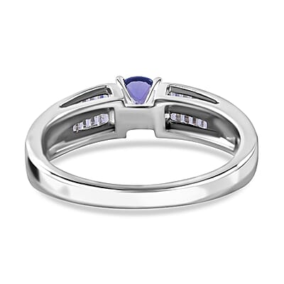 Tanznaite and White Zircon 0.79 ctw Ring in Rhodium Over Sterling Silver (Size 9)
