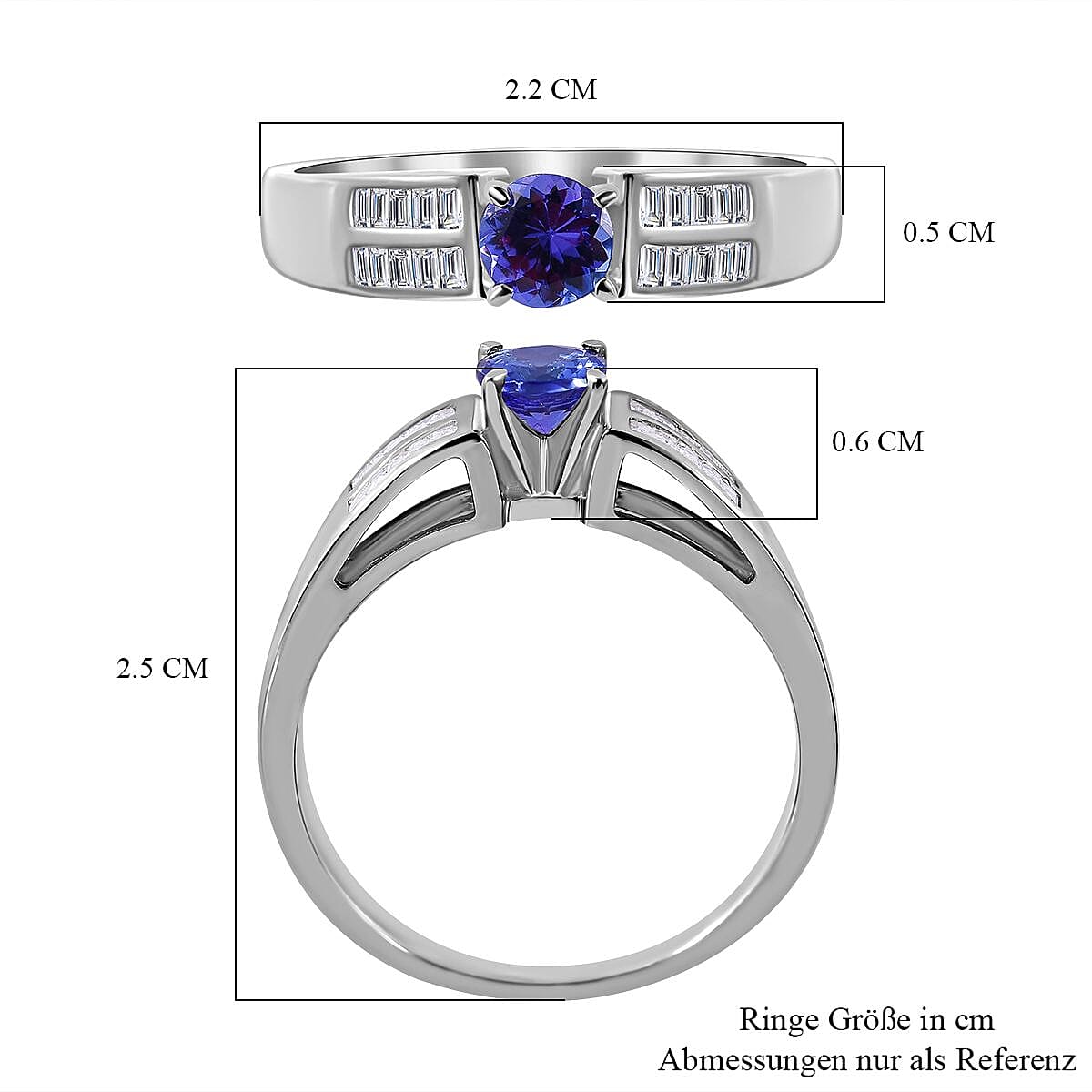 Tanznaite and White Zircon 0.79 ctw Ring in Rhodium Over Sterling Silver (Size 9)