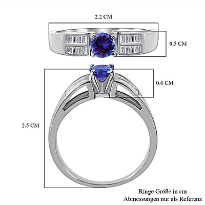 Tanznaite and White Zircon 0.79 ctw Ring in Rhodium Over Sterling Silver (Size 9)