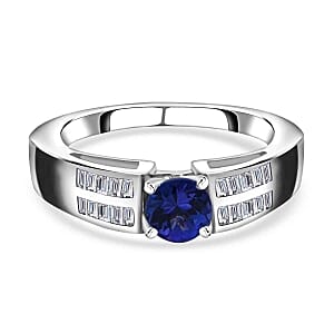 Tanznaite and White Zircon 0.79 ctw Ring in Rhodium Over Sterling Silver (Size 10)