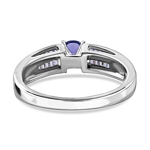 Tanznaite and White Zircon 0.79 ctw Ring in Rhodium Over Sterling Silver (Size 10)