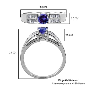 Tanznaite and White Zircon 0.79 ctw Ring in Rhodium Over Sterling Silver (Size 10)