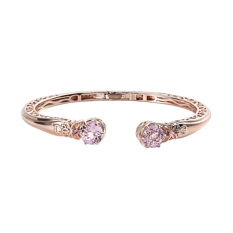 Premium Martha Rocha Kunzite and Orissa Rhodolite Garnet 5.20 ctw Cuff Bracelet in 18K Vermeil Rose Gold Over Sterling Silver (6.50 In)
