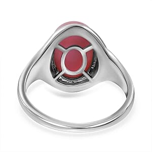 Natural Pink Queen Conch Shell and White Zircon 6.66 ctw Ring in Rhodium Over Sterling Silver (Size 6.5)