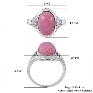 Natural Pink Queen Conch Shell and White Zircon 6.66 ctw Ring in Rhodium Over Sterling Silver (Size 6.5)