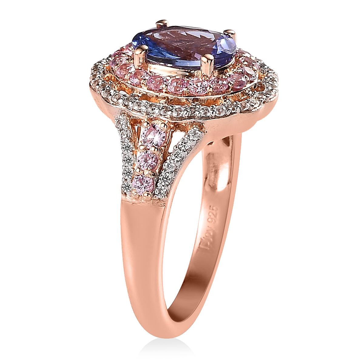 TLV Tanzanite (Ovl), Multi Gemstone Ring in Vermeil RG Over Sterling Silver (Size 10.0) 2.25 ctw image number 3