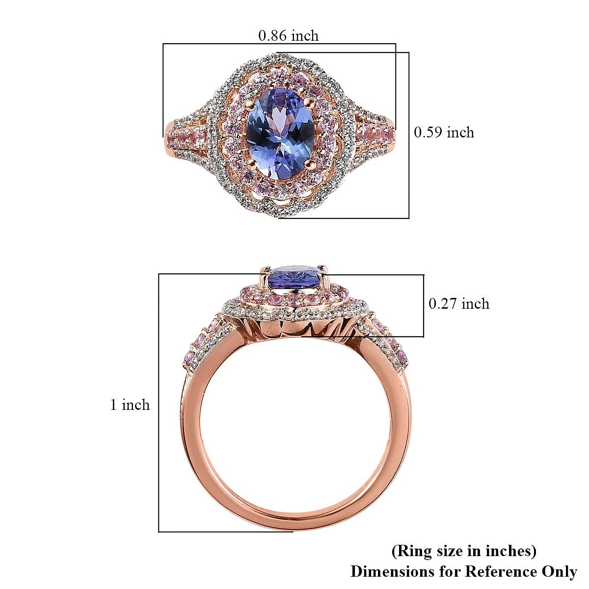 TLV Tanzanite (Ovl), Multi Gemstone Ring in Vermeil RG Over Sterling Silver (Size 10.0) 2.25 ctw image number 5