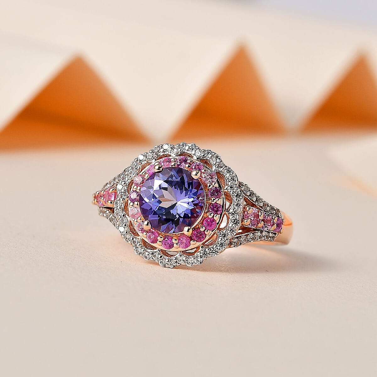 Tanzanite and Multi Gemstone Ring in Vermeil Rose Gold Over Sterling Silver (Size 7.0) 2.35 ctw image number 1