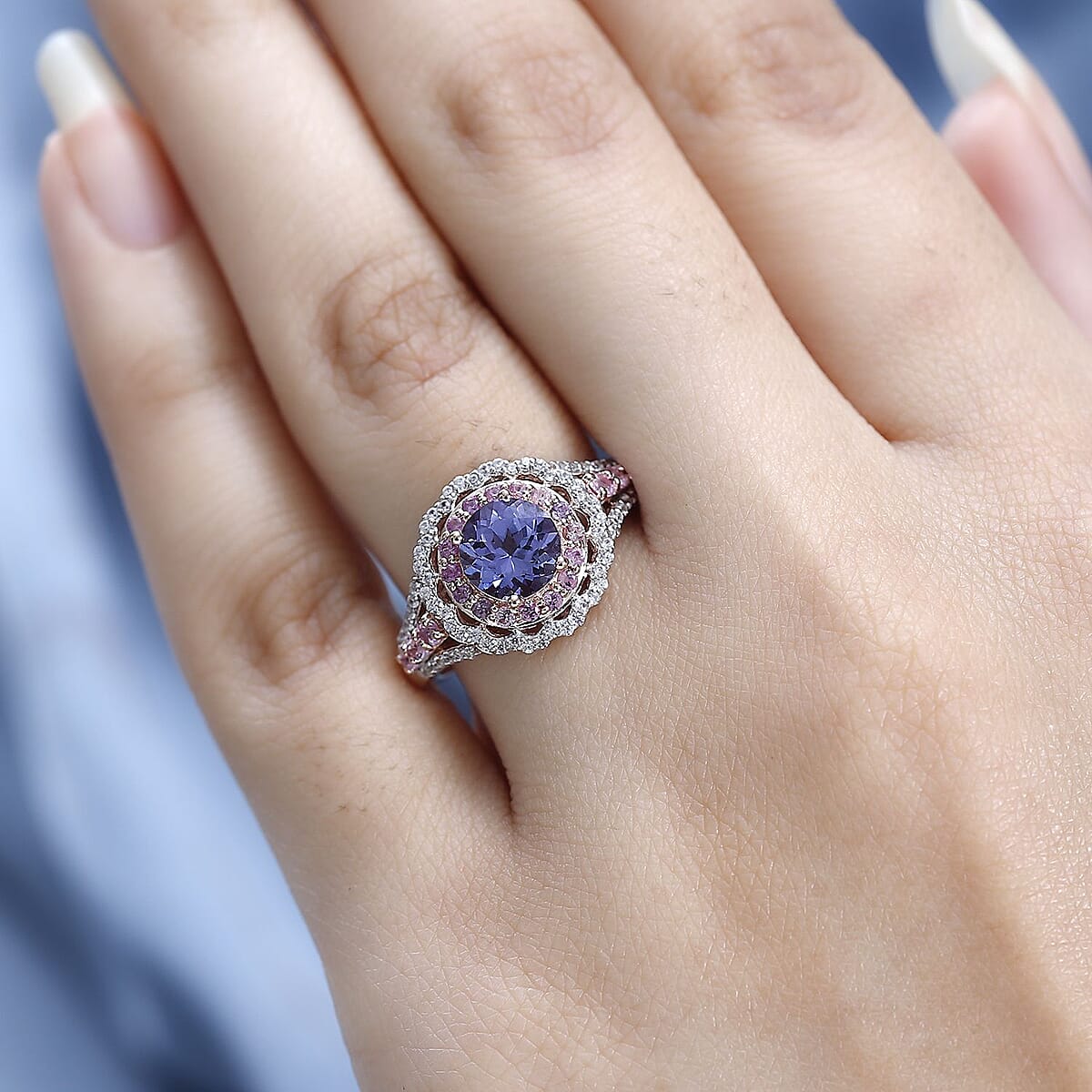 Tanzanite and Multi Gemstone Ring in Vermeil Rose Gold Over Sterling Silver (Size 7.0) 2.35 ctw image number 2