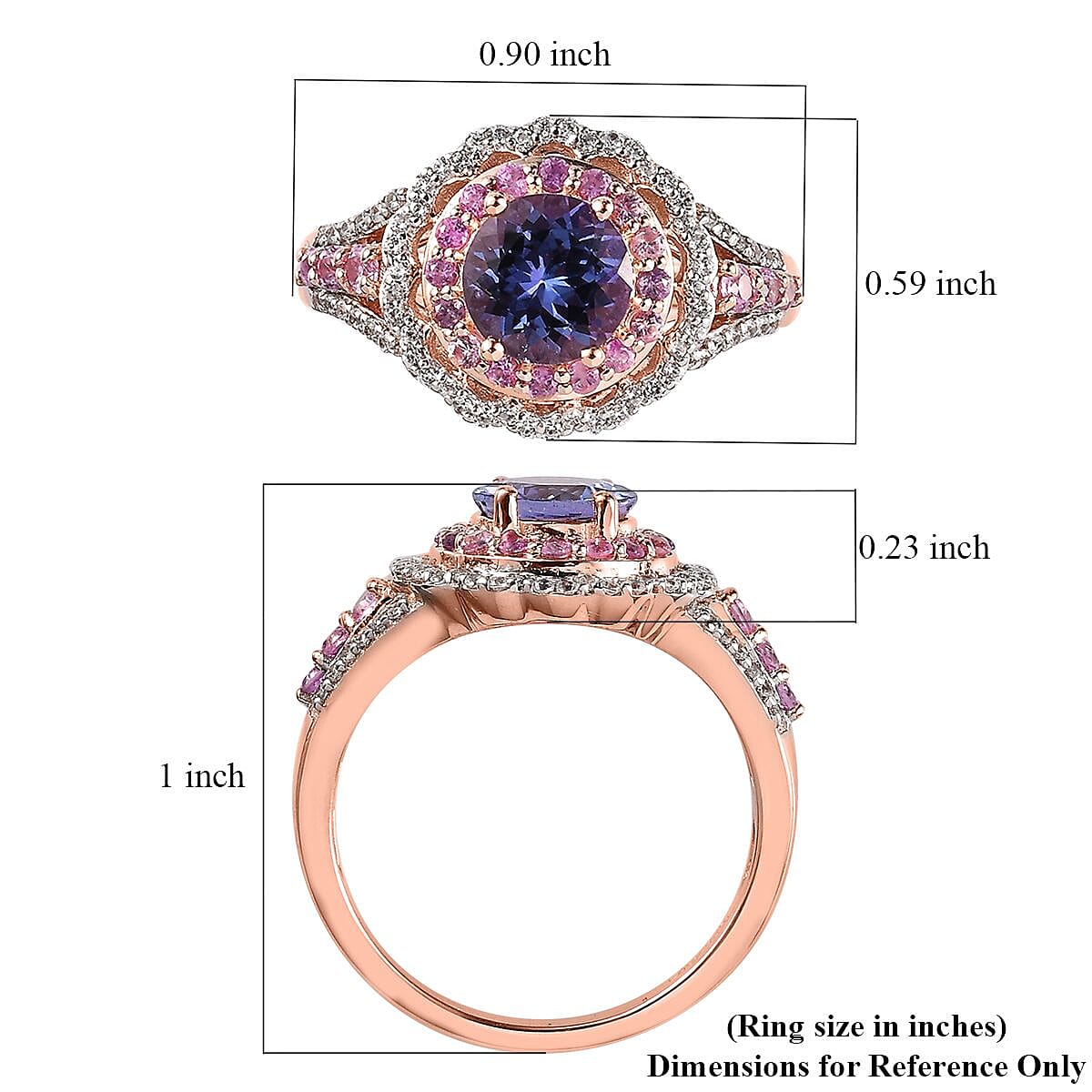 Tanzanite and Multi Gemstone Ring in Vermeil Rose Gold Over Sterling Silver (Size 7.0) 2.35 ctw image number 5