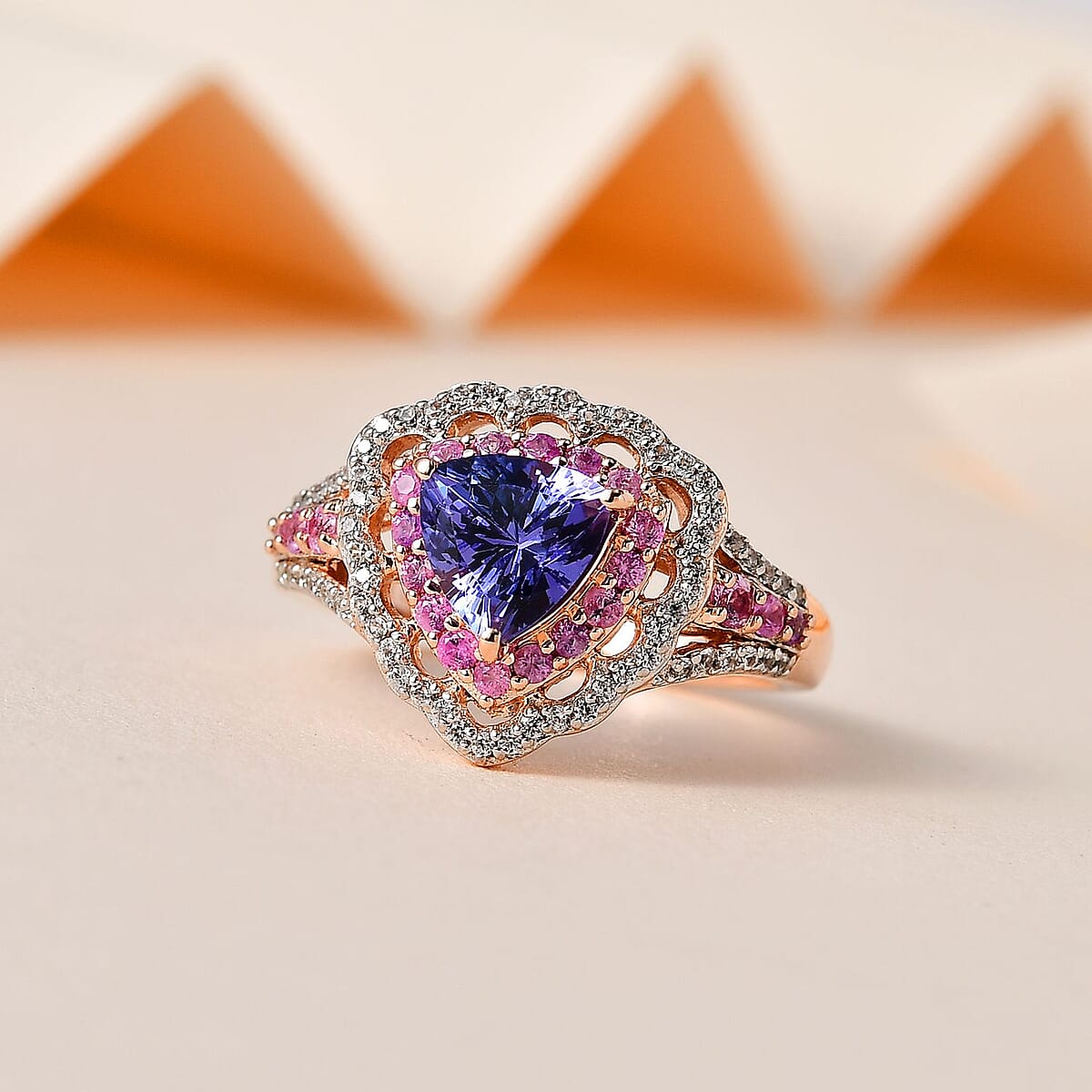 Tanzanite and Multi Gemstone Ring in Vermeil Rose Gold Over Sterling Silver (Size 10.0) 2.10 ctw image number 1