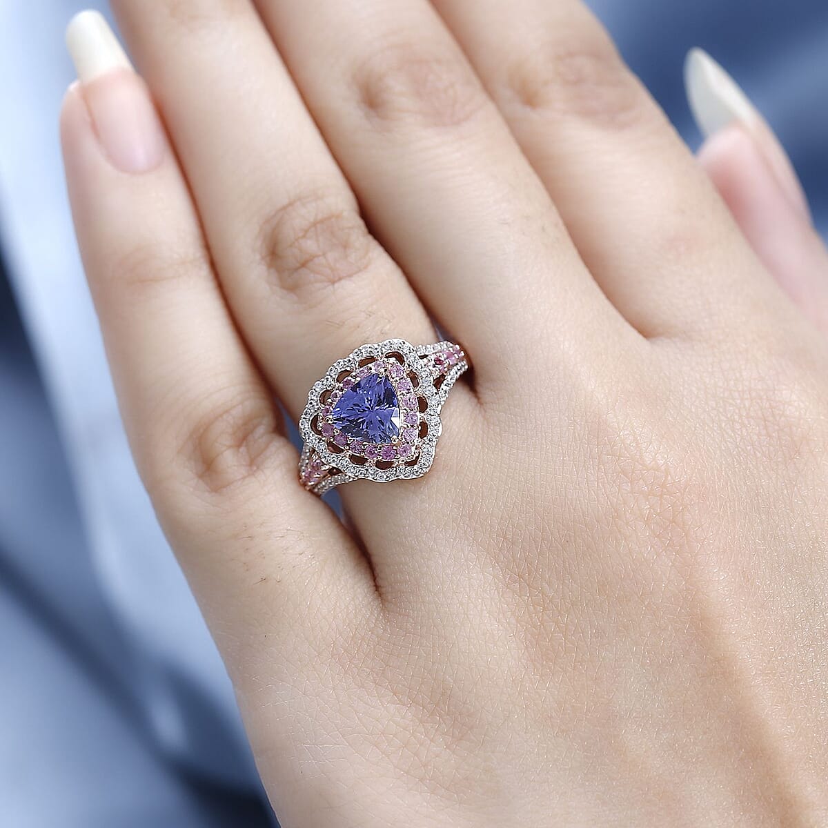 Tanzanite and Multi Gemstone Ring in Vermeil Rose Gold Over Sterling Silver (Size 10.0) 2.10 ctw image number 2