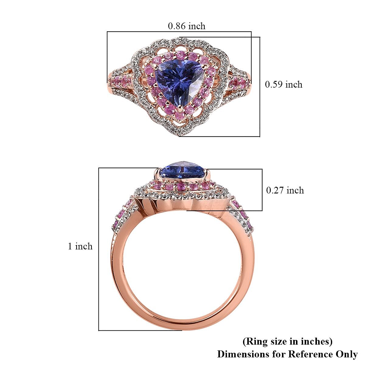 Tanzanite and Multi Gemstone Ring in Vermeil Rose Gold Over Sterling Silver (Size 10.0) 2.10 ctw image number 5