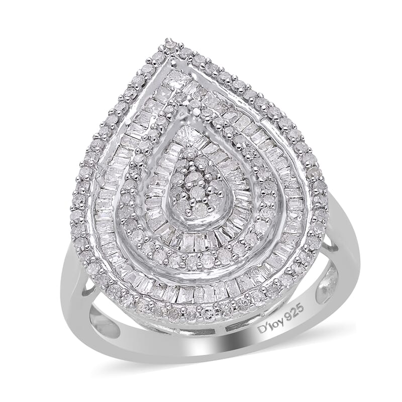 Diamond 1.00 ctw Ring in Platinum Over Sterling Silver (Size 10.0) 