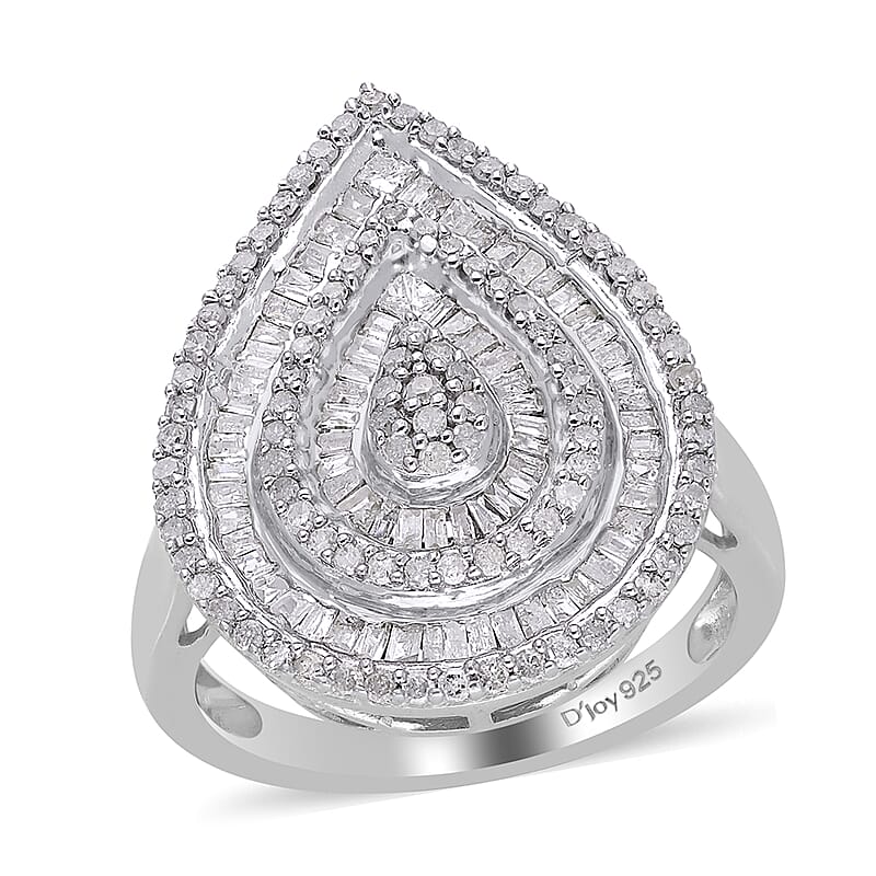 D'Joy Diamond 1.00 ctw Ring in Platinum Over Sterling Silver (Size 6.0)