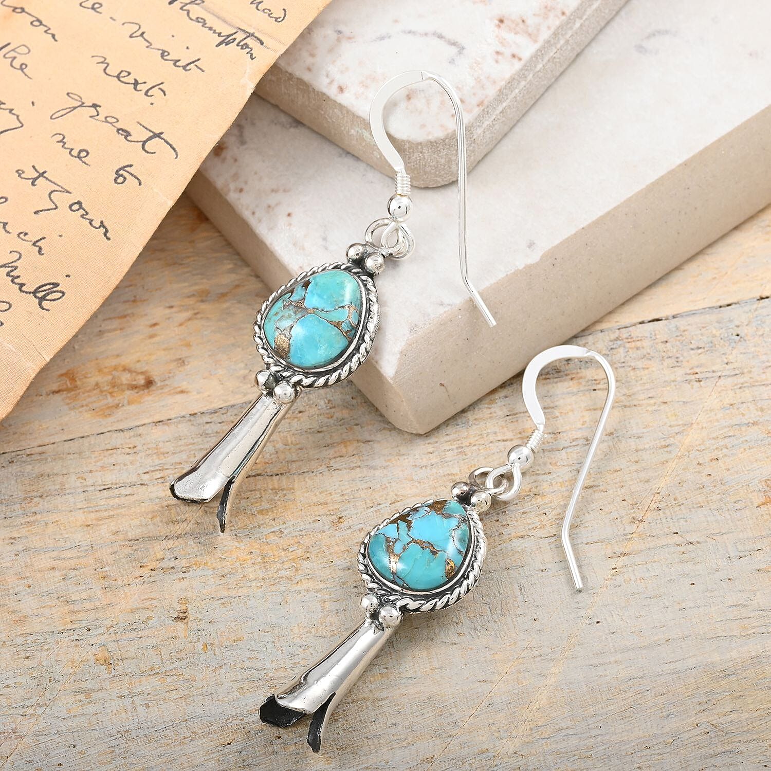Santa Fe Style Mojave Turquoise Earrings in Sterling Silver 4.00 ctw