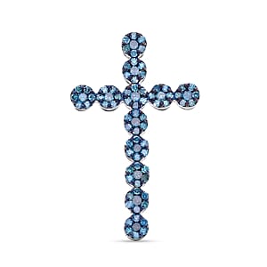 Blue Diamond Cross Pendant without Chain in Platinum Over Sterling Silver 0.50 ctw