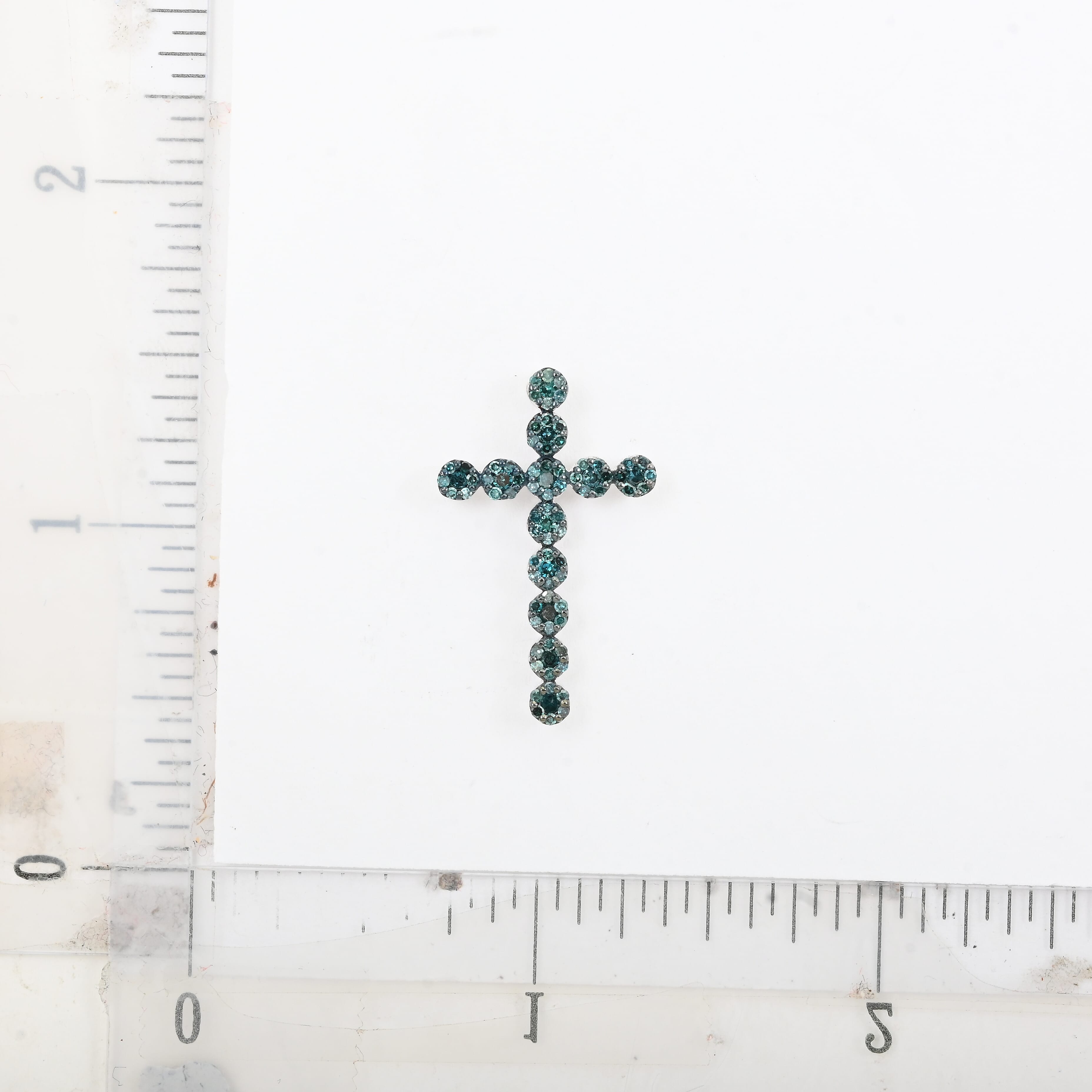 Blue Diamond Cross Pendant without Chain in Platinum Over Sterling Silver 0.50 ctw