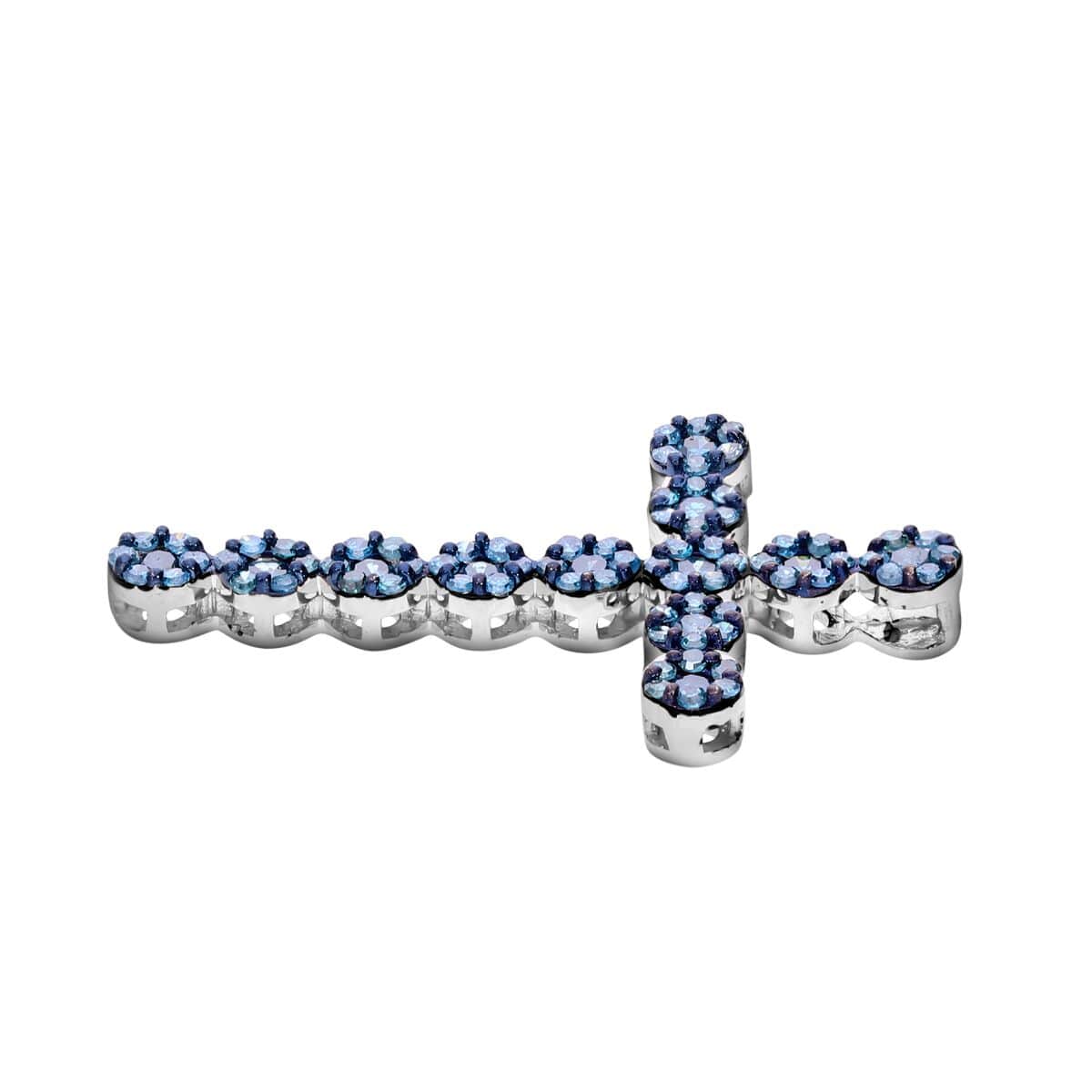 Doorbuster Blue Diamond Cross Pendant in Platinum Over Sterling Silver 0.50 ctw image number 3