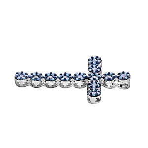 Blue Diamond Cross Pendant without Chain in Platinum Over Sterling Silver 0.50 ctw