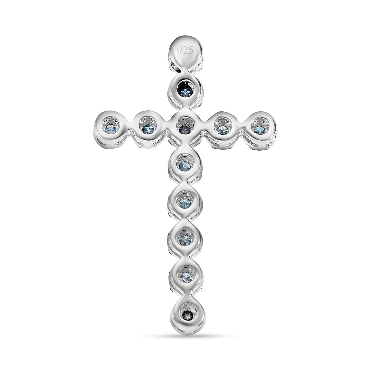 Blue Diamond Cross Pendant without Chain in Platinum Over Sterling Silver 0.50 ctw