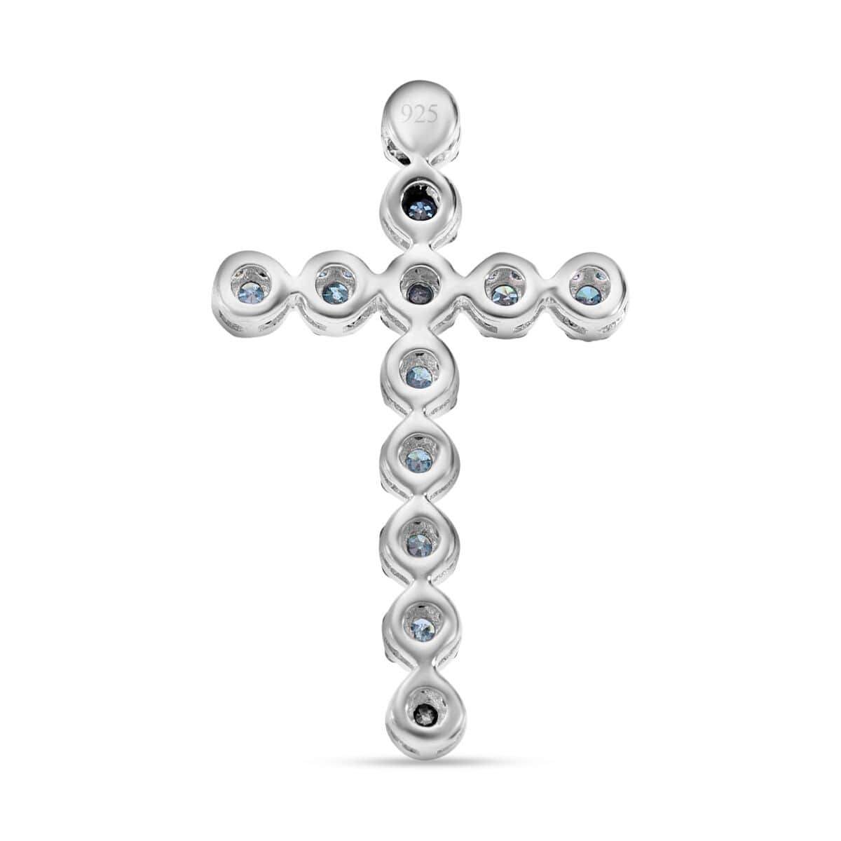 Doorbuster Blue Diamond Cross Pendant in Platinum Over Sterling Silver 0.50 ctw image number 4