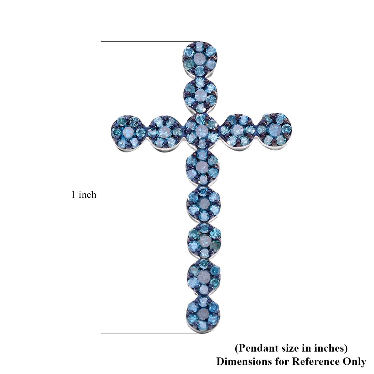 Doorbuster Blue Diamond Cross Pendant in Platinum Over Sterling Silver 0.50 ctw image number 5