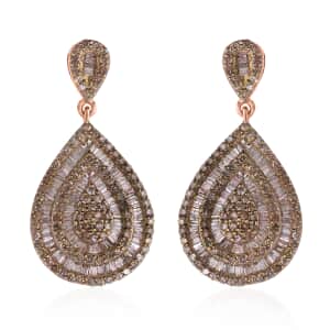 Ankur's Treasure Chest Natural Champagne Diamond Cluster Earrings in Vermeil Rose Gold Over Sterling Silver 2.00 ctw