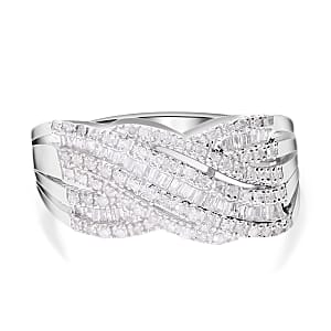 Diamond Ring in Platinum Over Sterling Silver (Size 10.0) 0.50 ctw