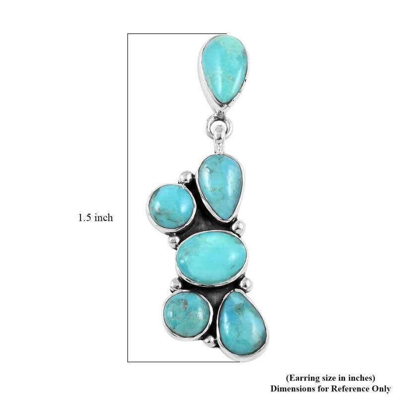 Santa Fe Style Kingman Turquoise Earrings in Sterling Silver 5.00 ctw