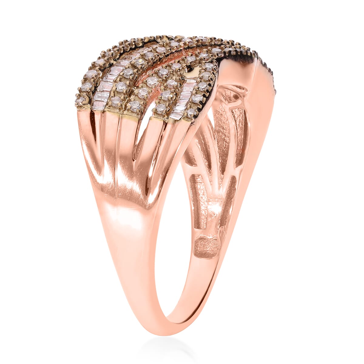 Natural Champagne Diamond 0.50 ctw Ring in Vermeil Rose Gold Over Sterling Silver (Size 9.0)  image number 3