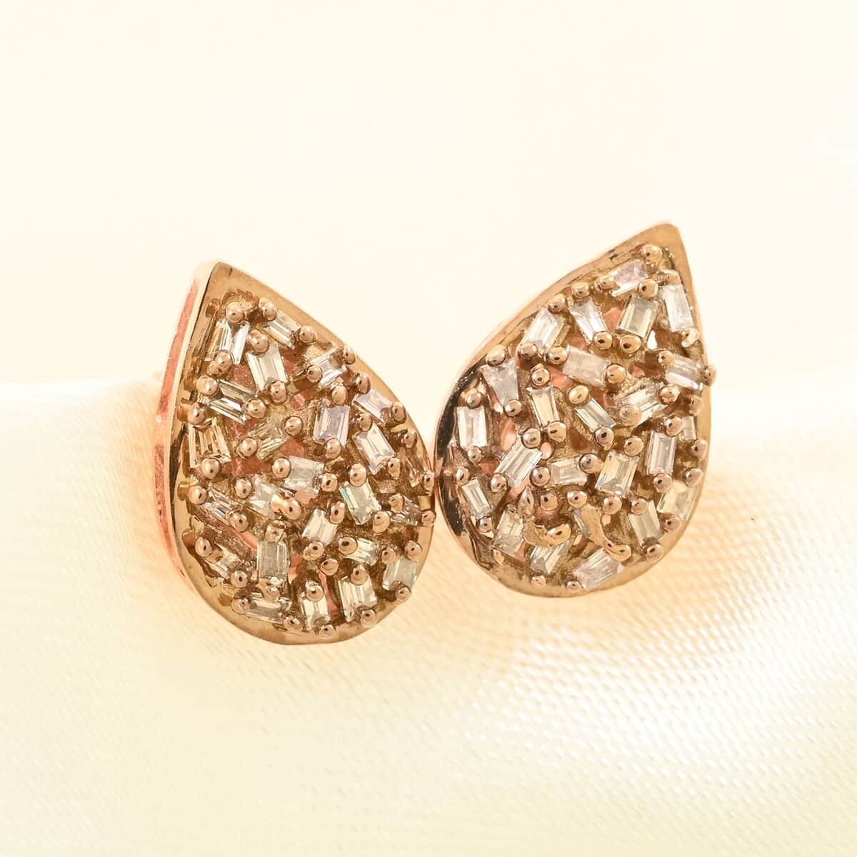 Natural Champagne Diamond Stud Earrings in Vermeil Rose Gold Over Sterling Silver 0.25 ctw image number 1