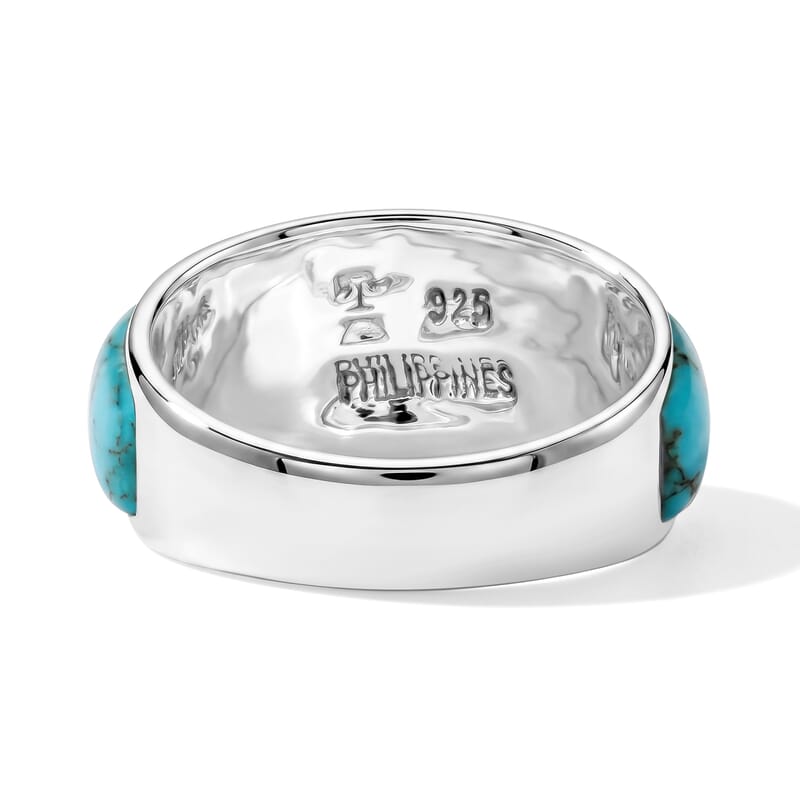 Santa Fe Style Kingman Turquoise, Multi Gemstone Pueblo Ring in Sterling Silver (Size 6.0) 2.00 ctw