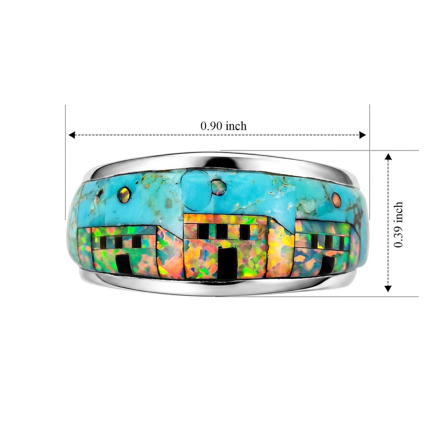Santa Fe Style Kingman Turquoise, Multi Gemstone Pueblo Ring in Sterling Silver (Size 6.0) 2.00 ctw