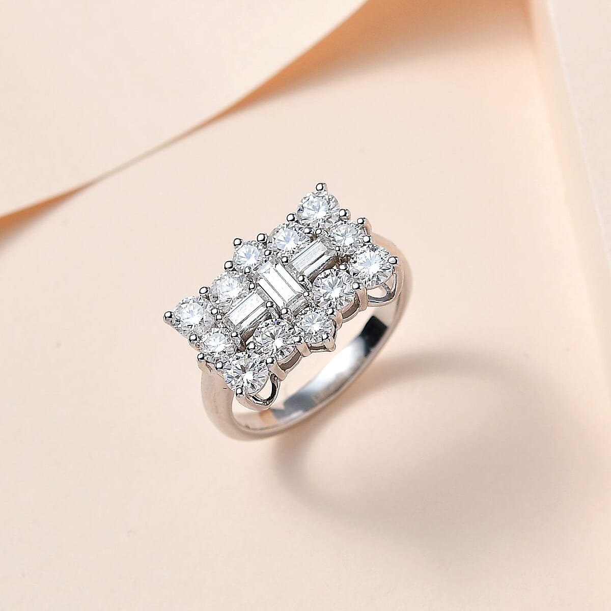 Moissanite Boat Ring in Platinum Over Sterling Silver (Size 10.0) 2.40 ctw image number 1