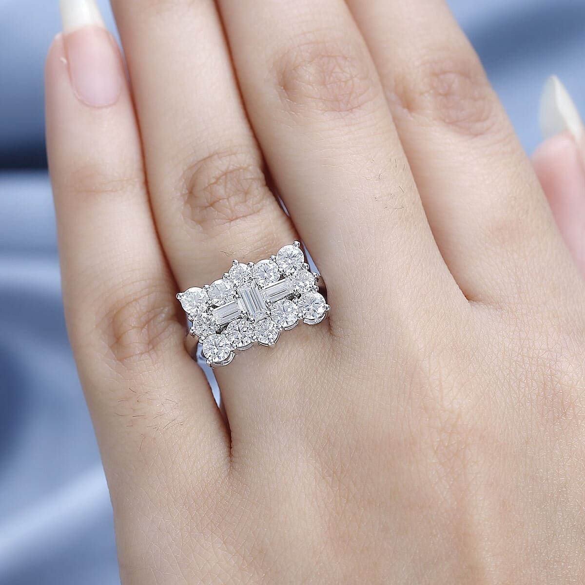 Moissanite Boat Ring in Platinum Over Sterling Silver (Size 10.0) 2.40 ctw image number 2