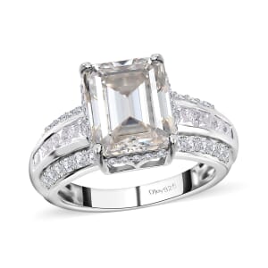 Moissanite Ring in Platinum Over Sterling Silver (Size 7.0) 6.00 ctw