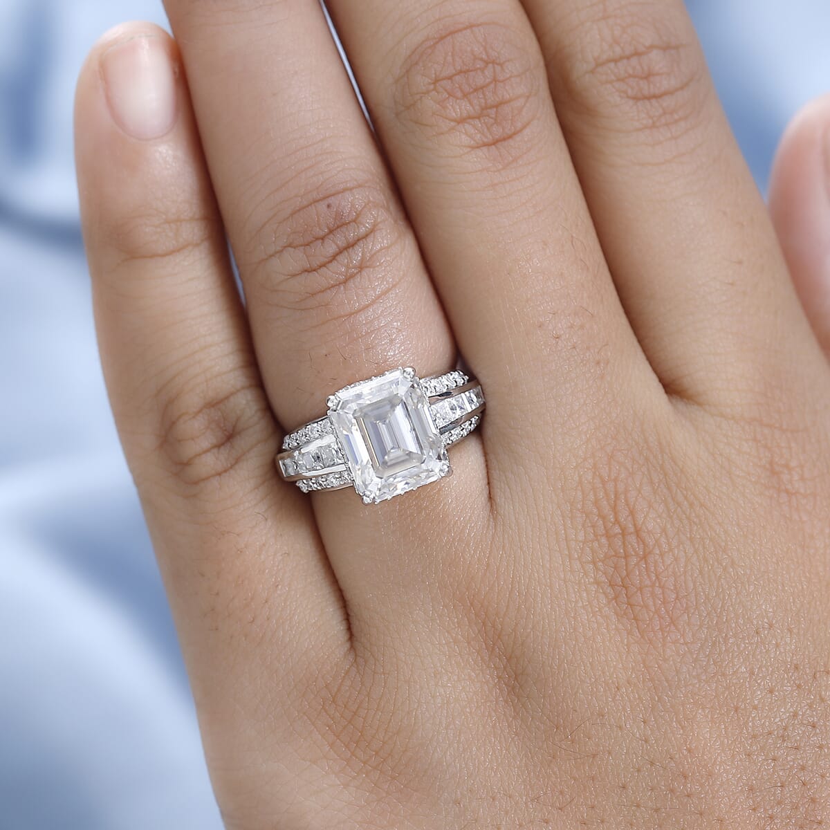Moissanite Ring in Platinum Over Sterling Silver (Size 7.0) 6.00 ctw image number 2