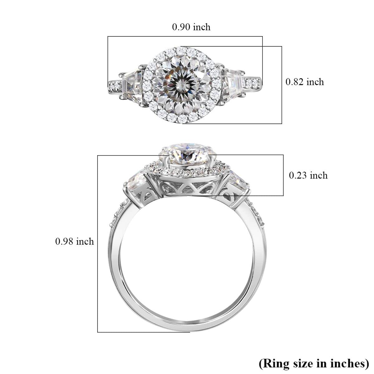 Moissanite Halo Ring in Platinum Over Sterling Silver (Size 10.0) 2.60 ctw image number 5