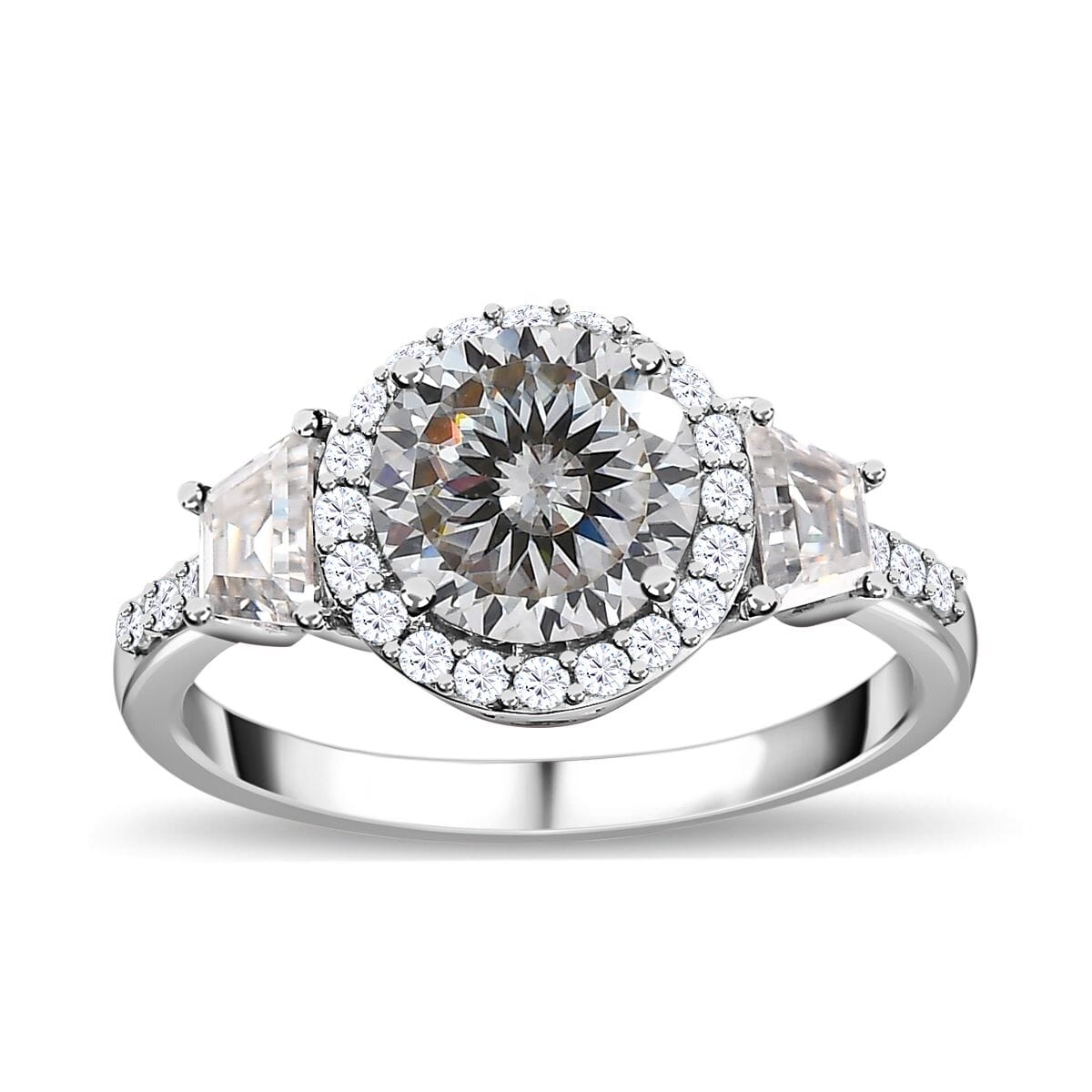 Moissanite Halo Ring in Platinum Over Sterling Silver (Size 7.0) 3.00 ctw image number 0