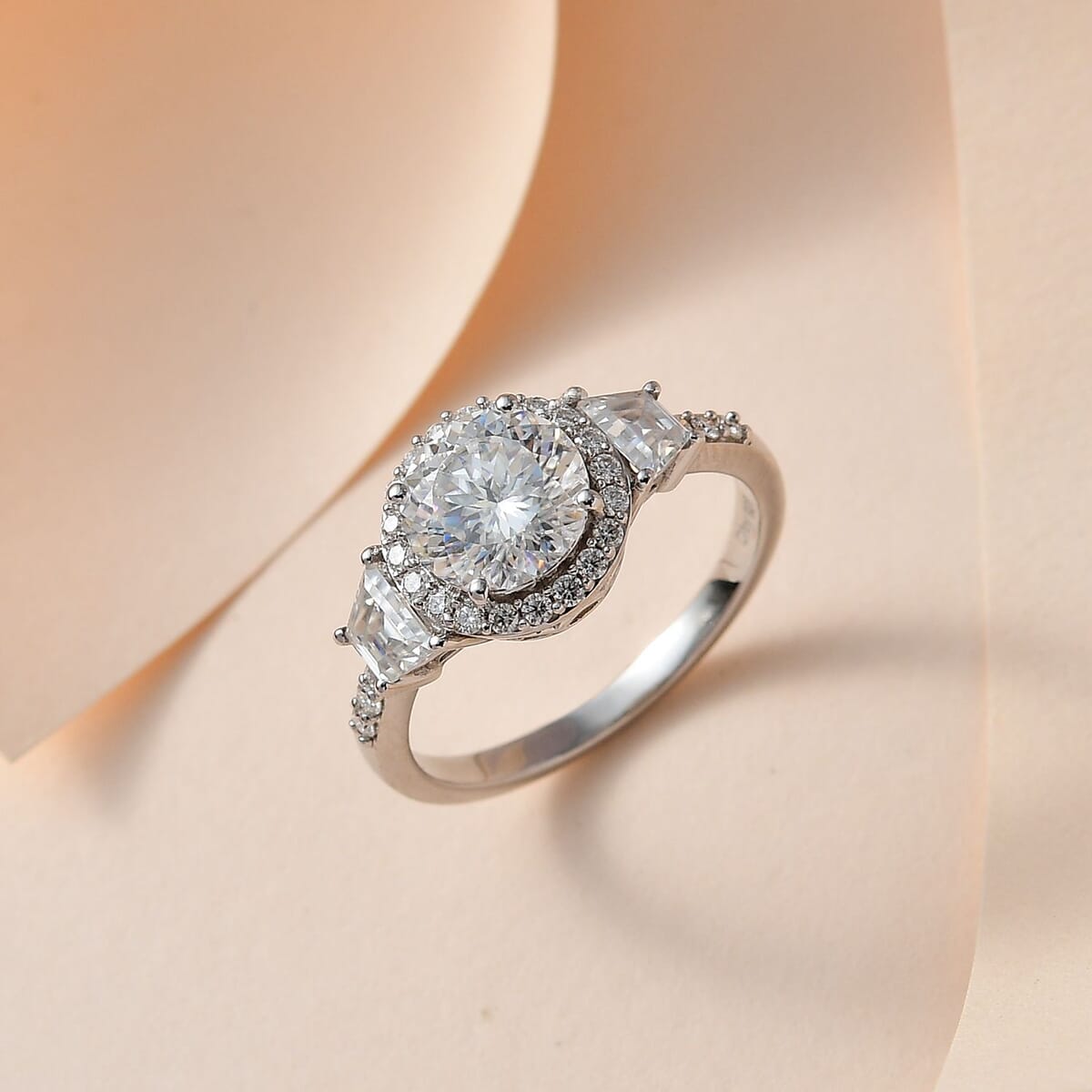 Moissanite Halo Ring in Platinum Over Sterling Silver (Size 7.0) 3.00 ctw image number 1