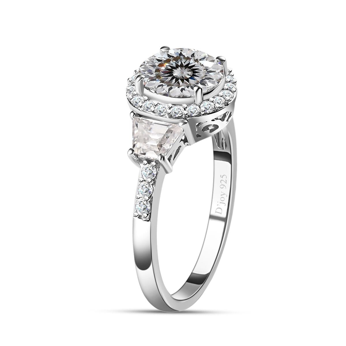 Moissanite Halo Ring in Platinum Over Sterling Silver (Size 7.0) 3.00 ctw image number 3