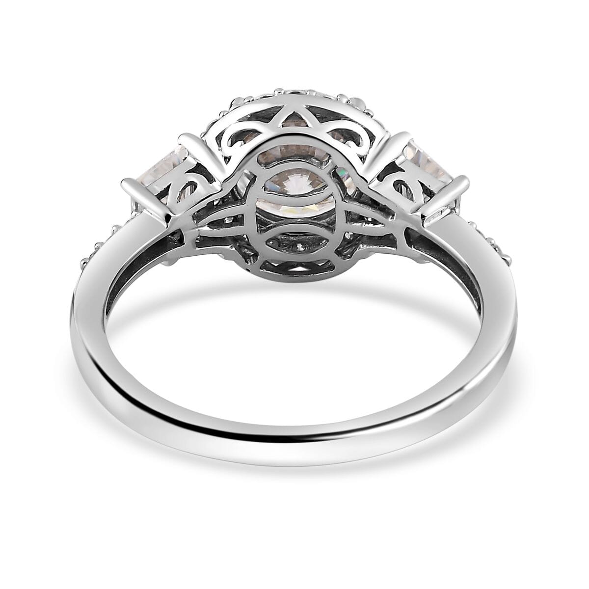 Moissanite Halo Ring in Platinum Over Sterling Silver (Size 7.0) 3.00 ctw image number 4